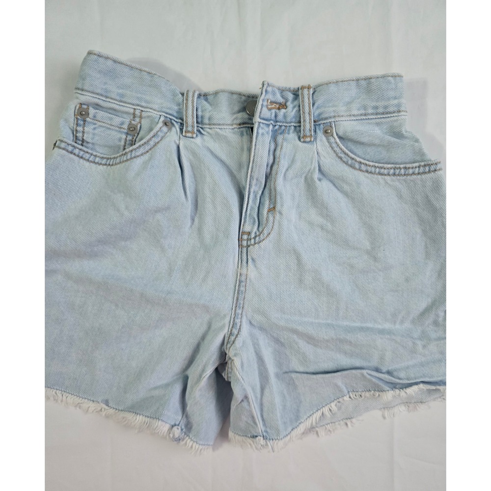 Levis Skirty Short Girls 10 Light Wash Denim Frayed Hem High Waist Shorts - Picture 3 of 14